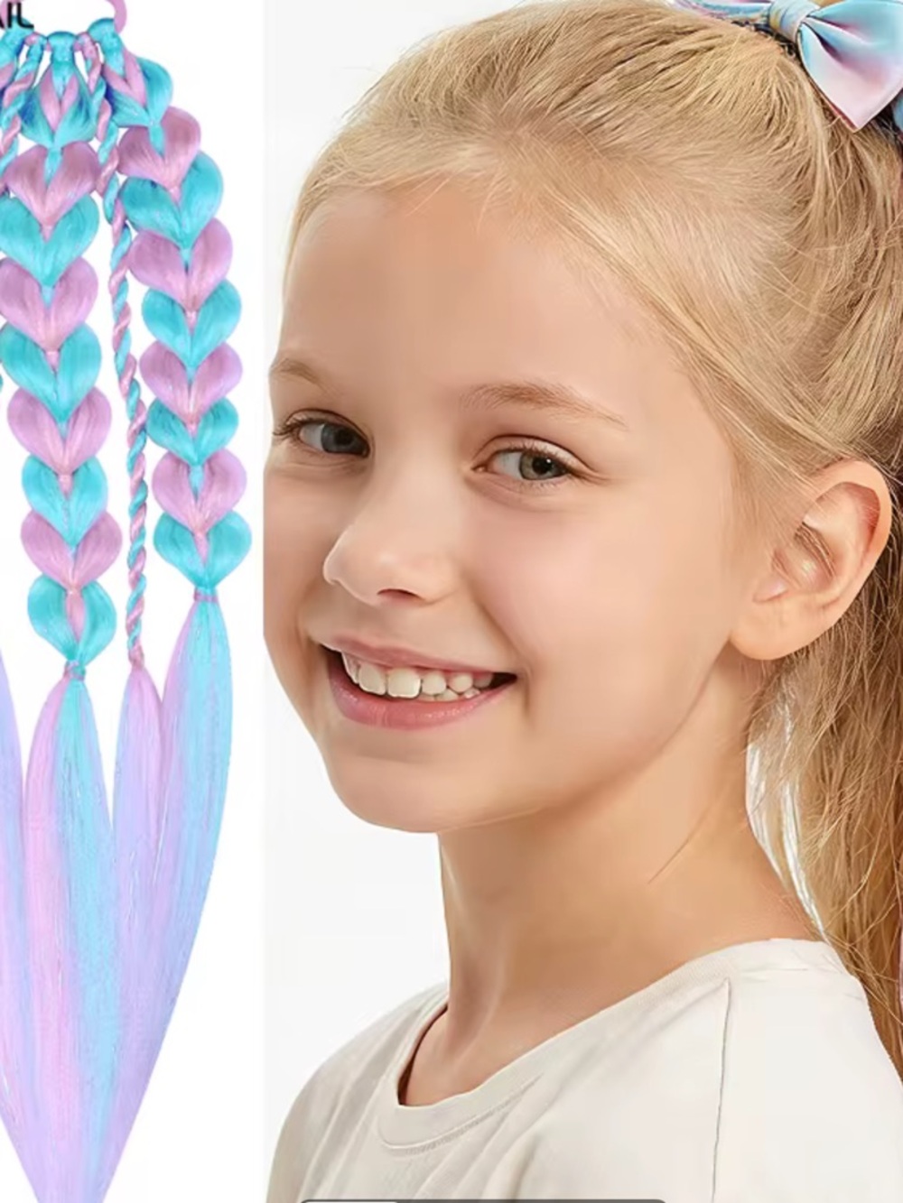Pastel Pink & Blue Braided Ponytail Hair Extension